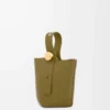 Mini Pebble bucket in smooth calfskin Olive