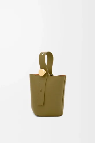 Mini Pebble bucket in smooth calfskin Olive