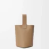 Mini Pebble bucket in soft grained calfskin Latte