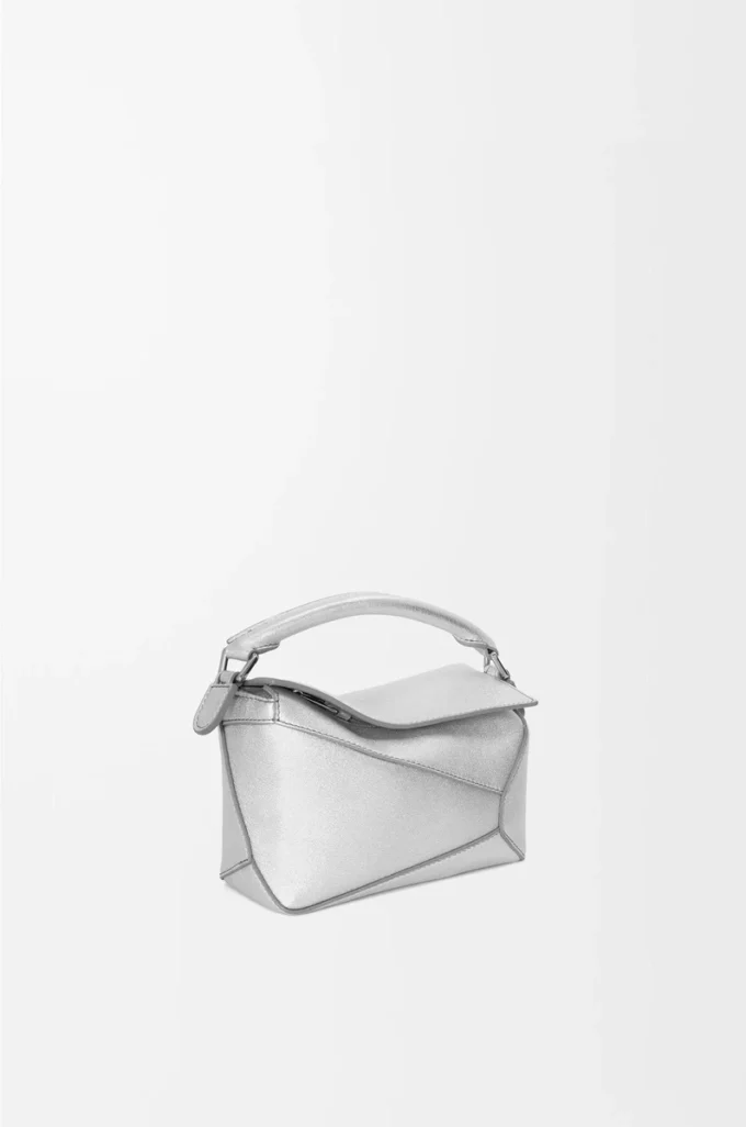Mini Puzzle Edge bag in laminated lambskin Silver