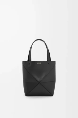 Mini Puzzle Fold tote in shiny calfskin Black Mini Puzzle Fold tote in shiny calfskin Black