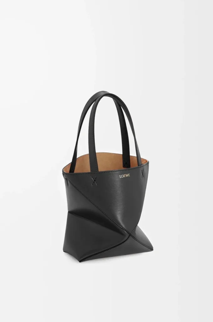 Mini Puzzle Fold tote in shiny calfskin Black Mini Puzzle Fold tote in shiny calfskin Black