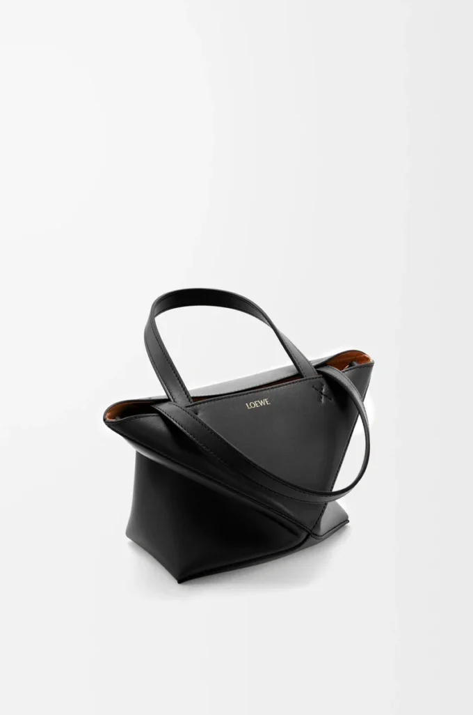 Mini Puzzle Fold tote in shiny calfskin Black Mini Puzzle Fold tote in shiny calfskin Black
