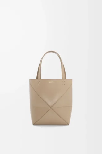 Mini Puzzle Fold tote in shiny calfskin Sand