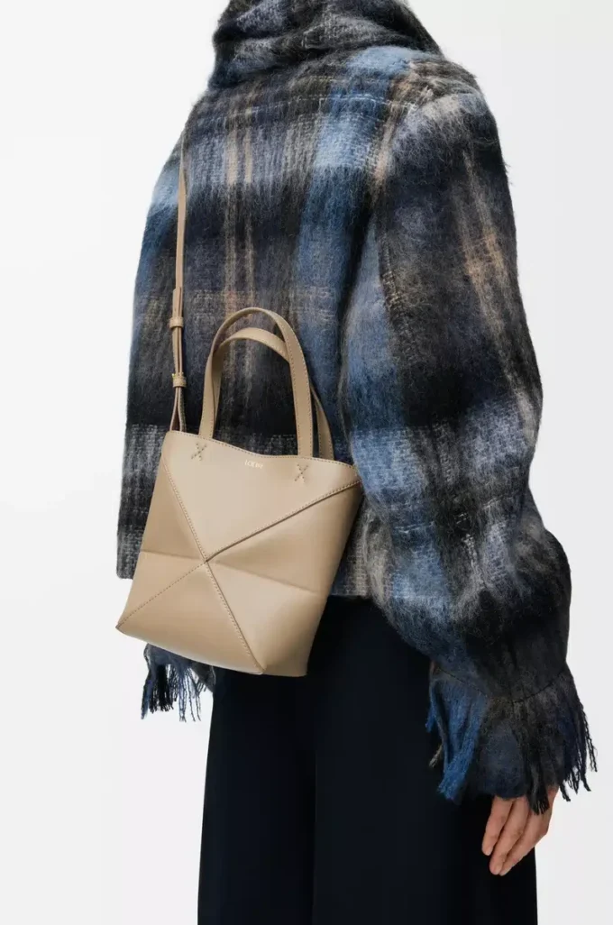 Mini Puzzle Fold tote in shiny calfskin Sand Mini Puzzle Fold tote in shiny calfskin Sand