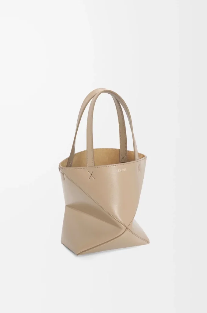 Mini Puzzle Fold tote in shiny calfskin Sand Mini Puzzle Fold tote in shiny calfskin Sand
