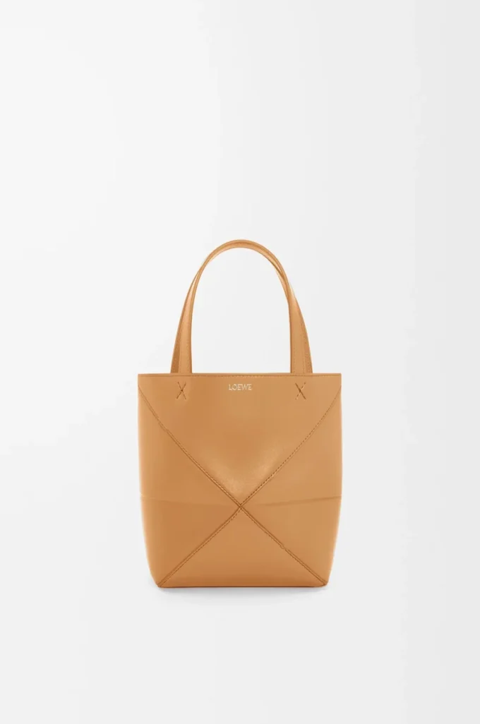 Mini Puzzle Fold tote in shiny calfskin Warm Desert Mini Puzzle Fold tote in shiny calfskin Warm Desert