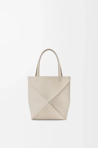 Mini Puzzle Fold tote in soft grained calfskin Light Ghost