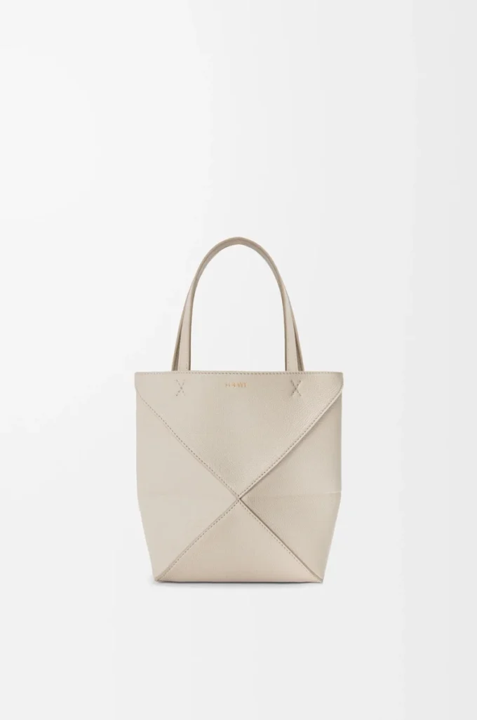 Mini Puzzle Fold tote in soft grained calfskin Light Ghost Mini Puzzle Fold tote in soft grained calfskin Light Ghost