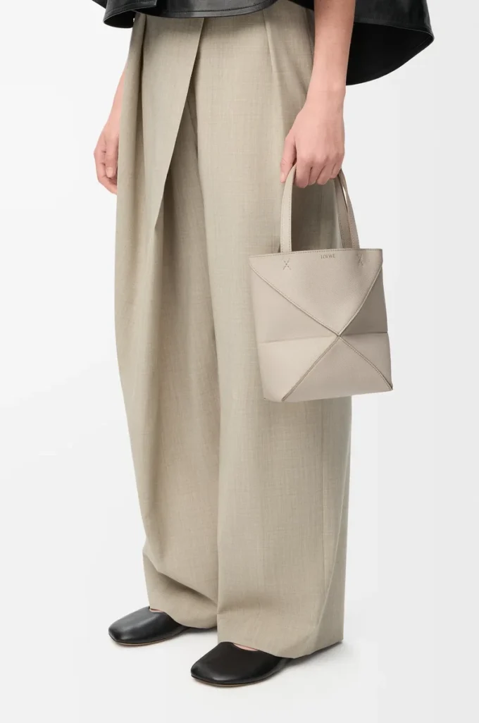 Mini Puzzle Fold tote in soft grained calfskin Light Ghost Mini Puzzle Fold tote in soft grained calfskin Light Ghost