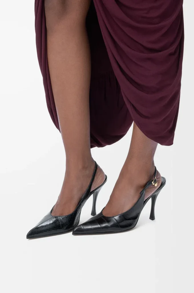 New Comic slingback pump in mixed leather Black New Comic slingback pump in mixed leather Black