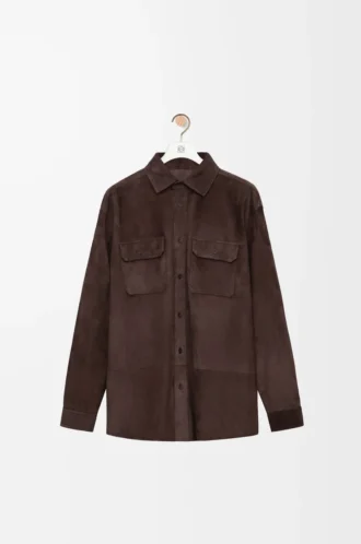 Overshirt in suede calfskin Dark Brown