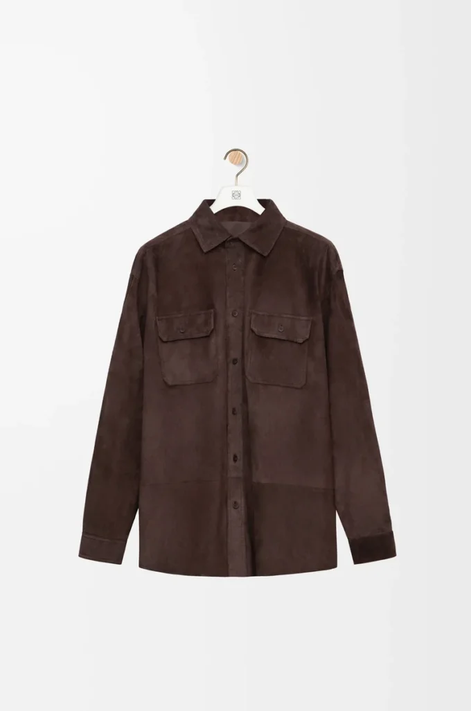Overshirt in suede calfskin Dark Brown