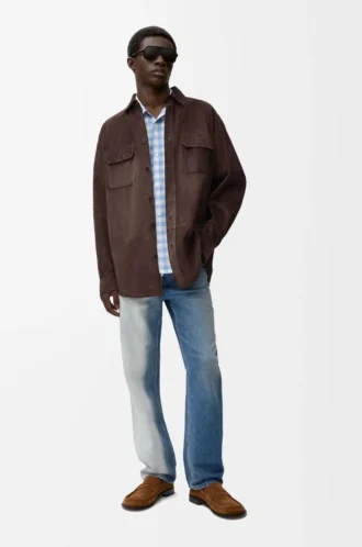 Overshirt in suede calfskin Dark Brown