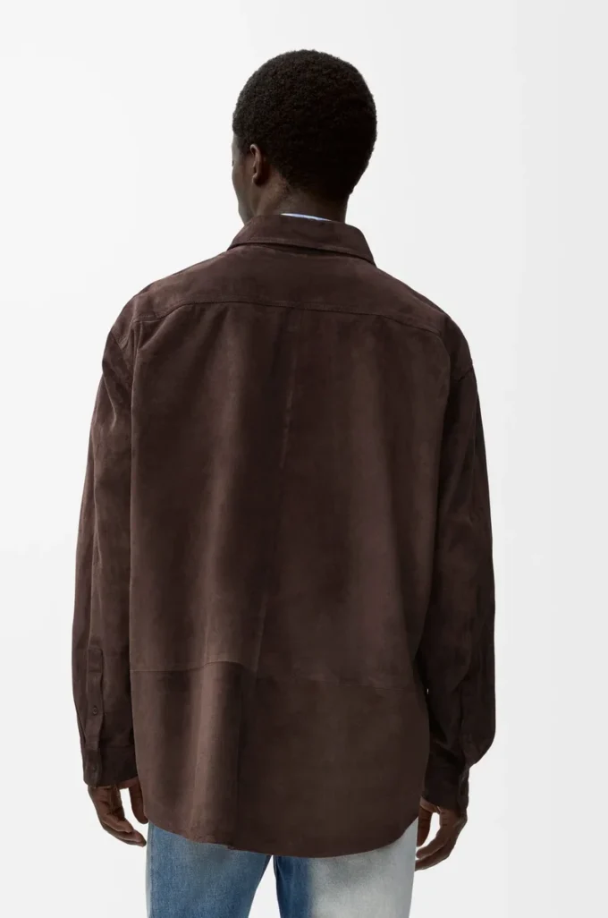 Overshirt in suede calfskin Dark Brown