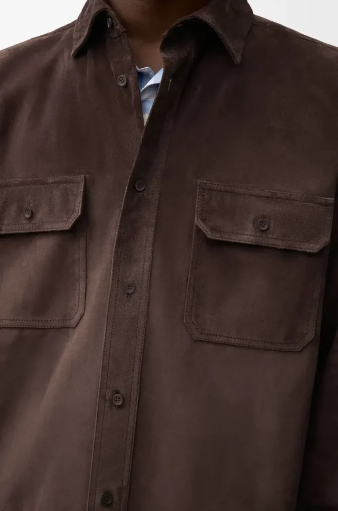 Overshirt in suede calfskin Dark Brown