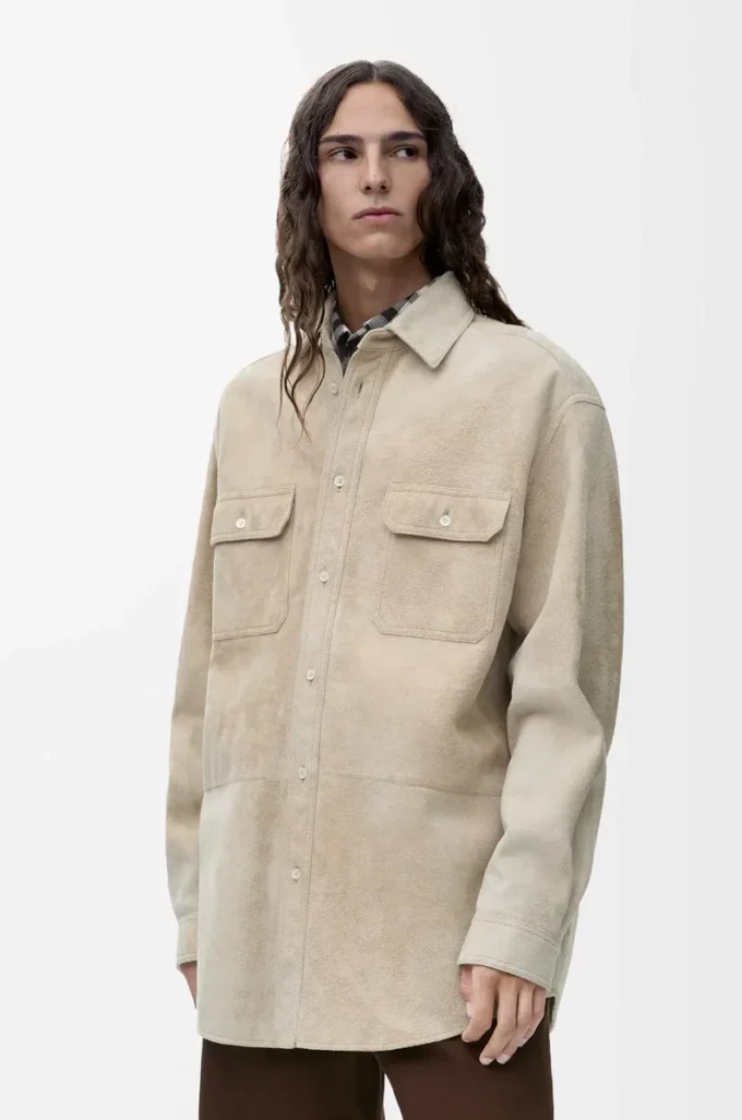 Overshirt in suede lambskin White Overshirt in suede lambskin White