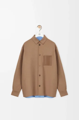 Overshirt in virgin wool and cashmere Camel/Blue
