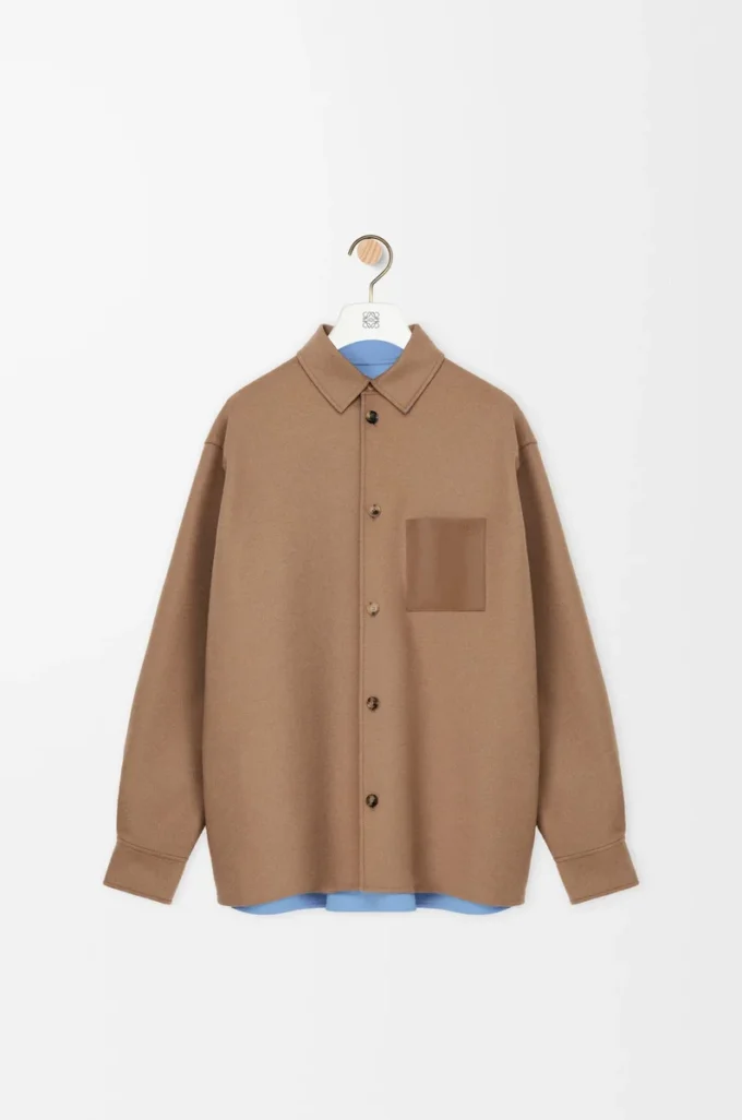 Overshirt in virgin wool and cashmere Camel/Blue
