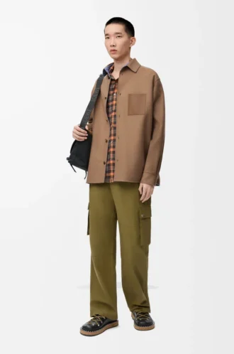 Overshirt in virgin wool and cashmere Camel/Blue