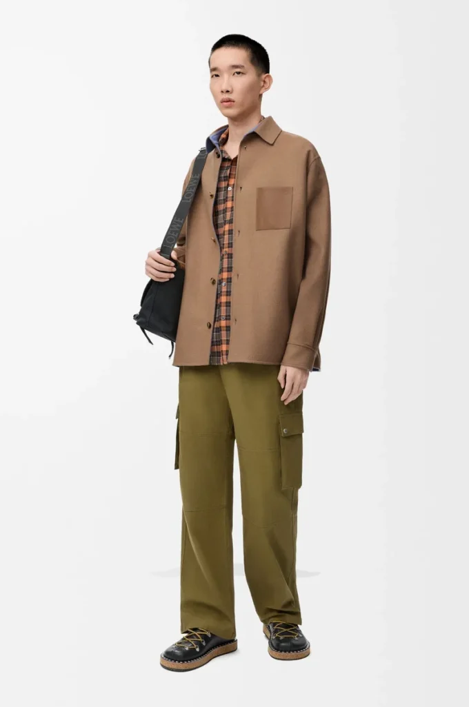 Overshirt in virgin wool and cashmere Camel/Blue