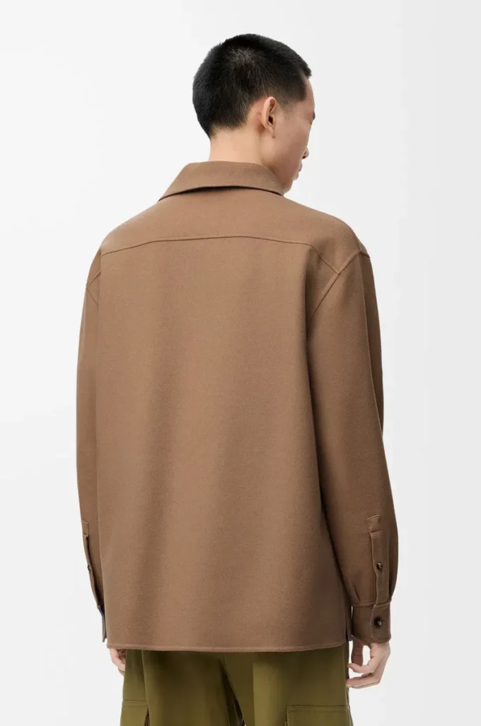 Overshirt in virgin wool and cashmere Camel/Blue