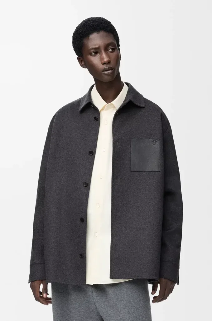 Overshirt in wool and cashmere Charcoal Melange