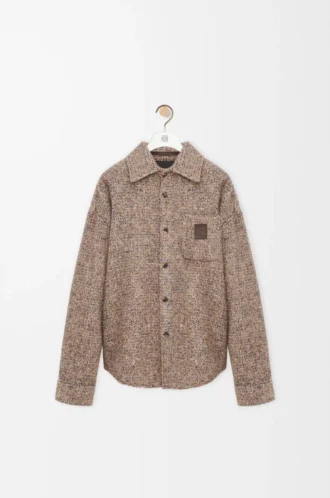 Overshirt in wool and llama blend Beige/Blue Melange
