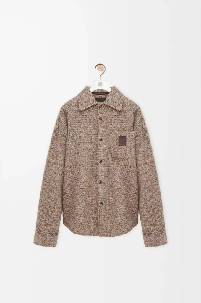 Overshirt in wool and llama blend Beige/Blue Melange