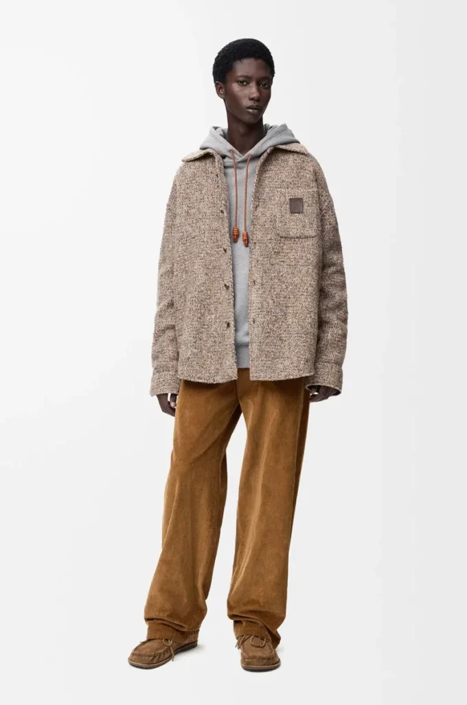 Overshirt in wool and llama blend Beige/Blue Melange