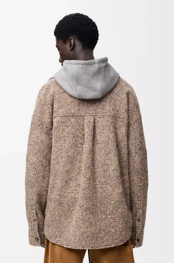 Overshirt in wool and llama blend Beige/Blue Melange