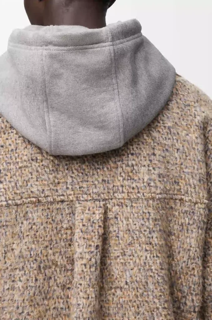 Overshirt in wool and llama blend Beige/Blue Melange