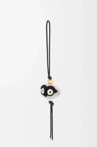 Owl charm in felt and calfskin Light Grey/Black