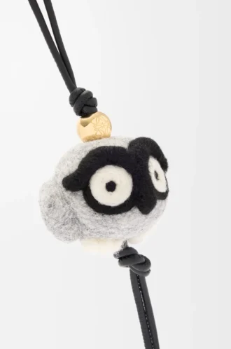Owl charm in felt and calfskin Light Grey/Black