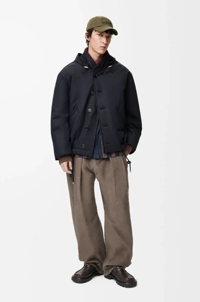 Padded jacket in technical cotton Navy Blue