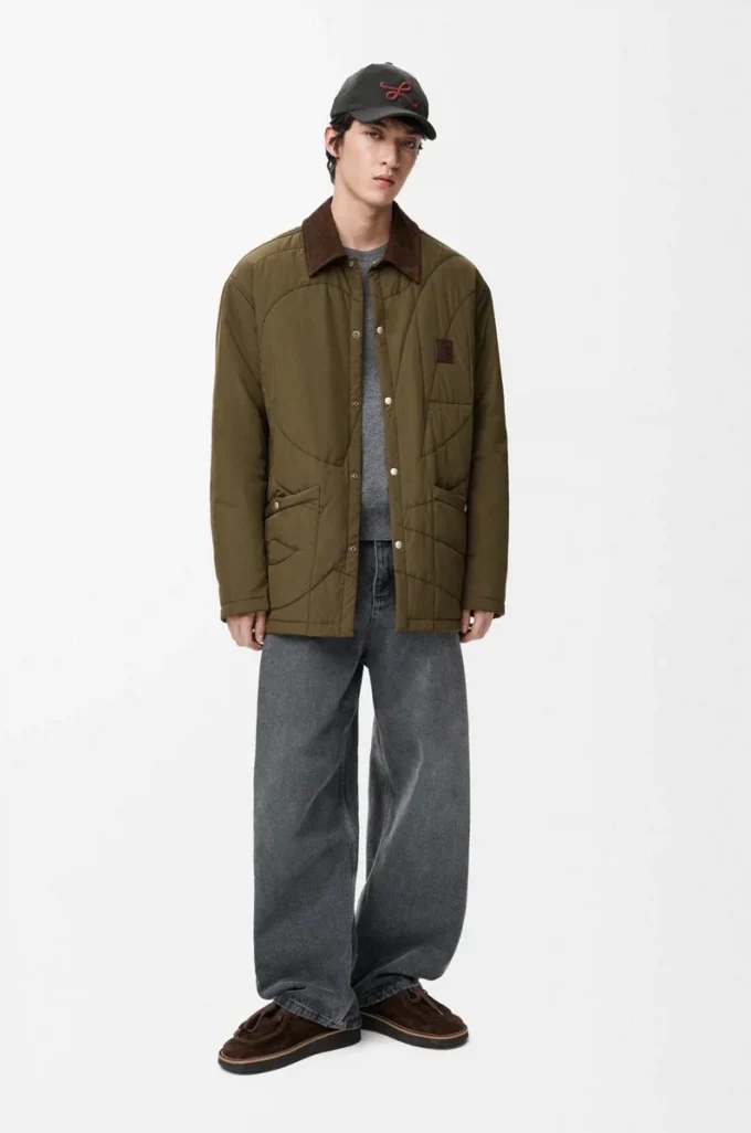 Padded overshirt in technical shell Khaki Green Padded overshirt in technical shell Khaki Green