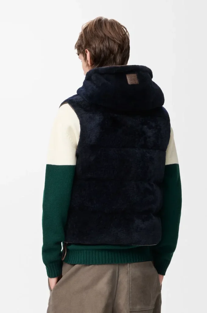 Padded vest in shearling Brown/Navy Blue Padded vest in shearling Brown/Navy Blue