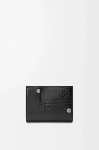 Panta compact wallet in shiny calfskin Black