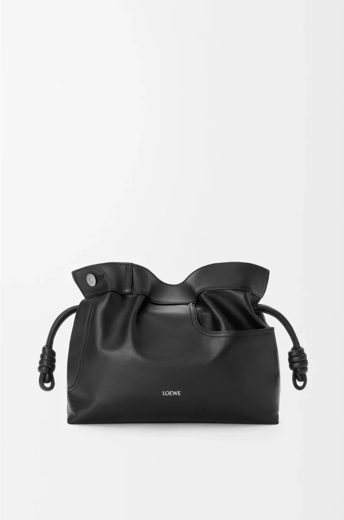 Panta medium Flamenco clutch in shiny calfskin Black Panta medium Flamenco clutch in shiny calfskin Black