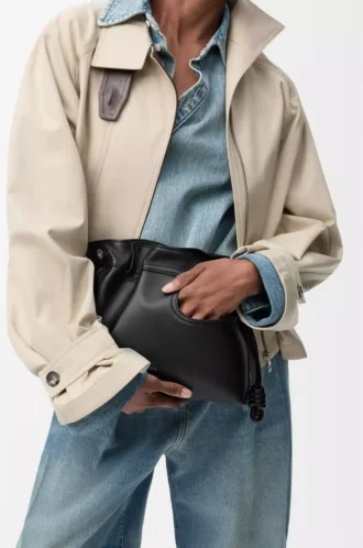 Panta medium Flamenco clutch in shiny calfskin Black