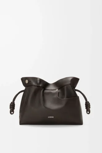 Panta medium Flamenco clutch in shiny calfskin Vintage Brown