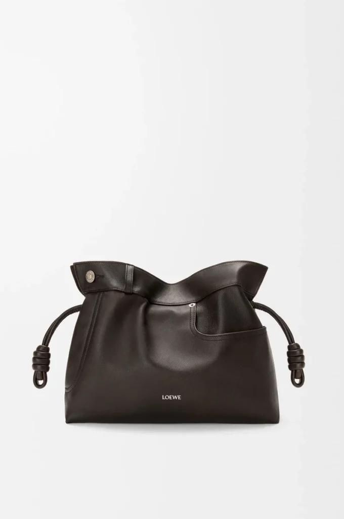 Panta medium Flamenco clutch in shiny calfskin Vintage Brown Panta medium Flamenco clutch in shiny calfskin Vintage Brown