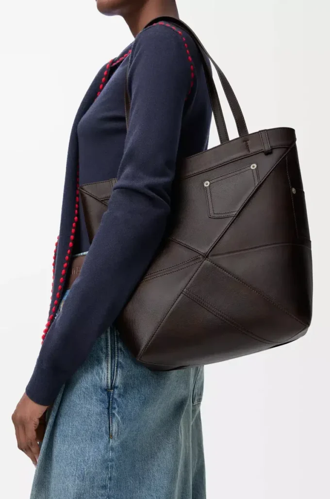 Panta medium Puzzle Fold tote in shiny calfskin Vintage Brown Panta medium Puzzle Fold tote in shiny calfskin Vintage Brown