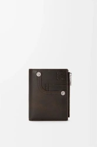 Panta slim compact wallet in shiny calfskin Vintage Brown