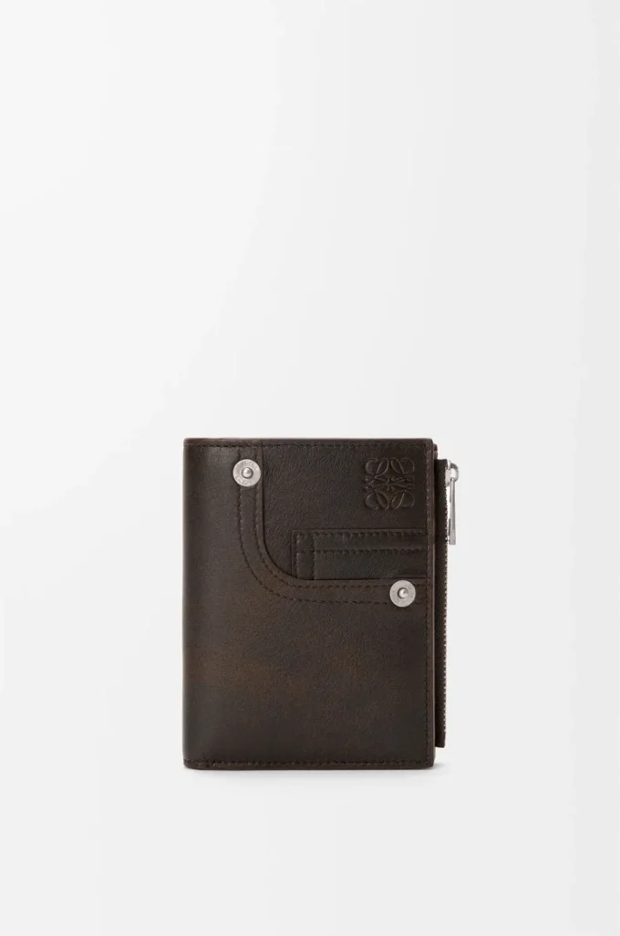 Panta slim compact wallet in shiny calfskin Vintage Brown