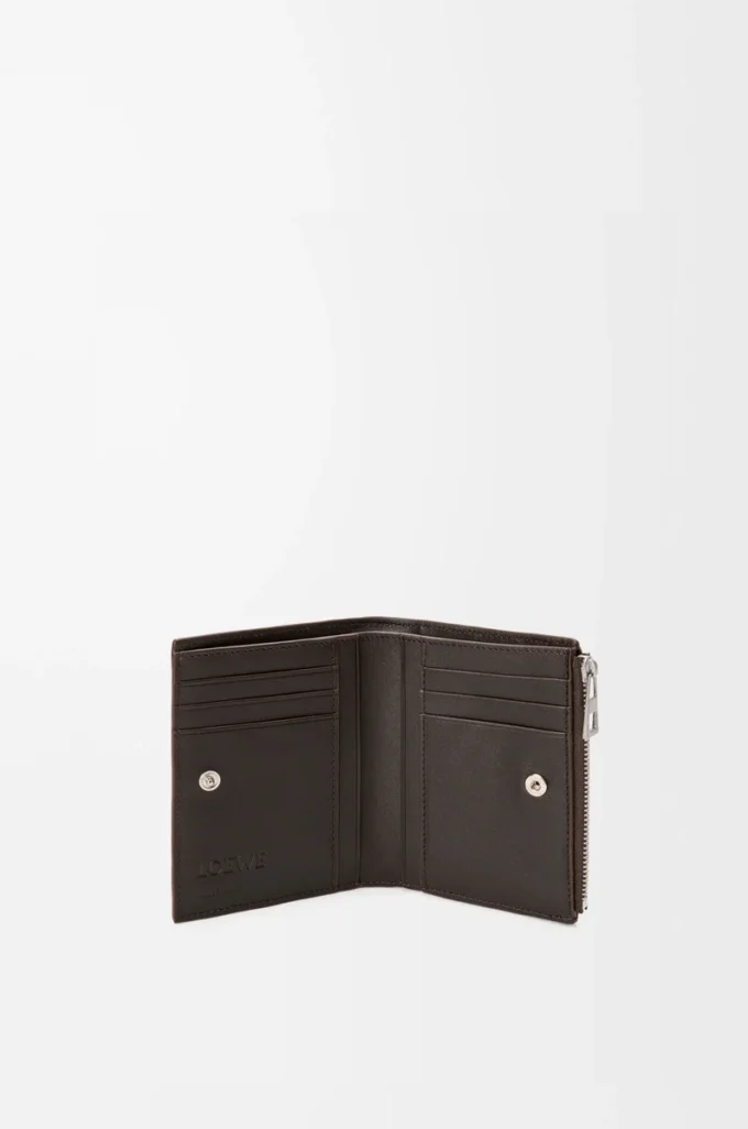 Panta slim compact wallet in shiny calfskin Vintage Brown
