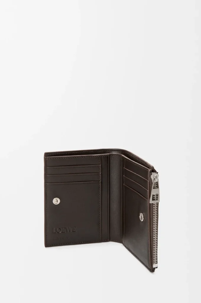 Panta slim compact wallet in shiny calfskin Vintage Brown