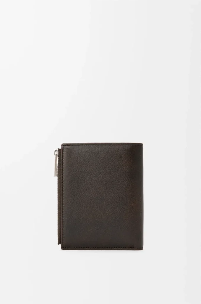 Panta slim compact wallet in shiny calfskin Vintage Brown