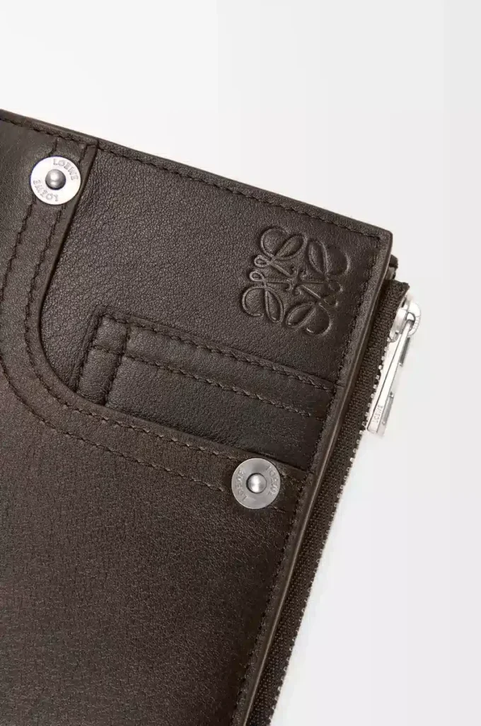 Panta slim compact wallet in shiny calfskin Vintage Brown