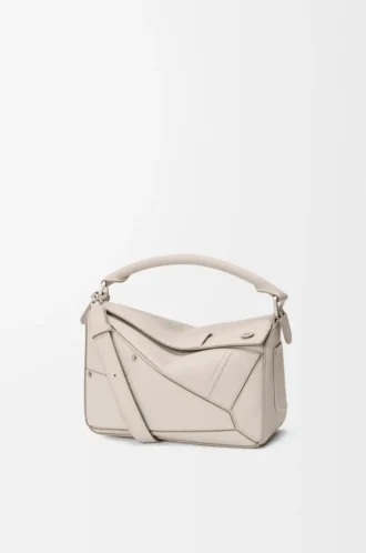 Panta small Puzzle bag in shiny calfskin Light Ghost
